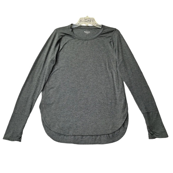 Athleta Small Uptempo Gray Long Sleeve Pullover Top Round Hem Thumbholes - Picture 4 of 14